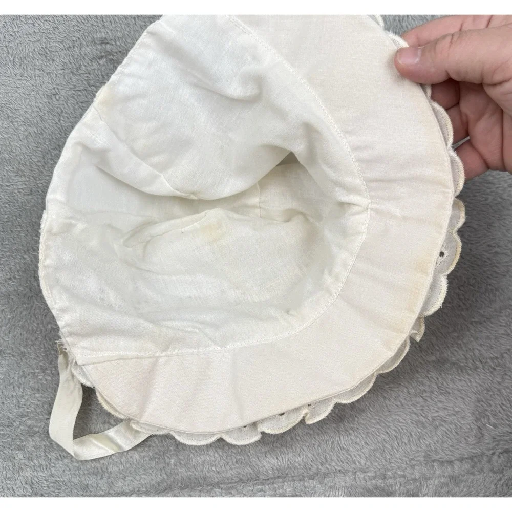 Vintage Primitive Baby Bonnet Off White Cream Eyelet Cottagecore Country‎ Hat